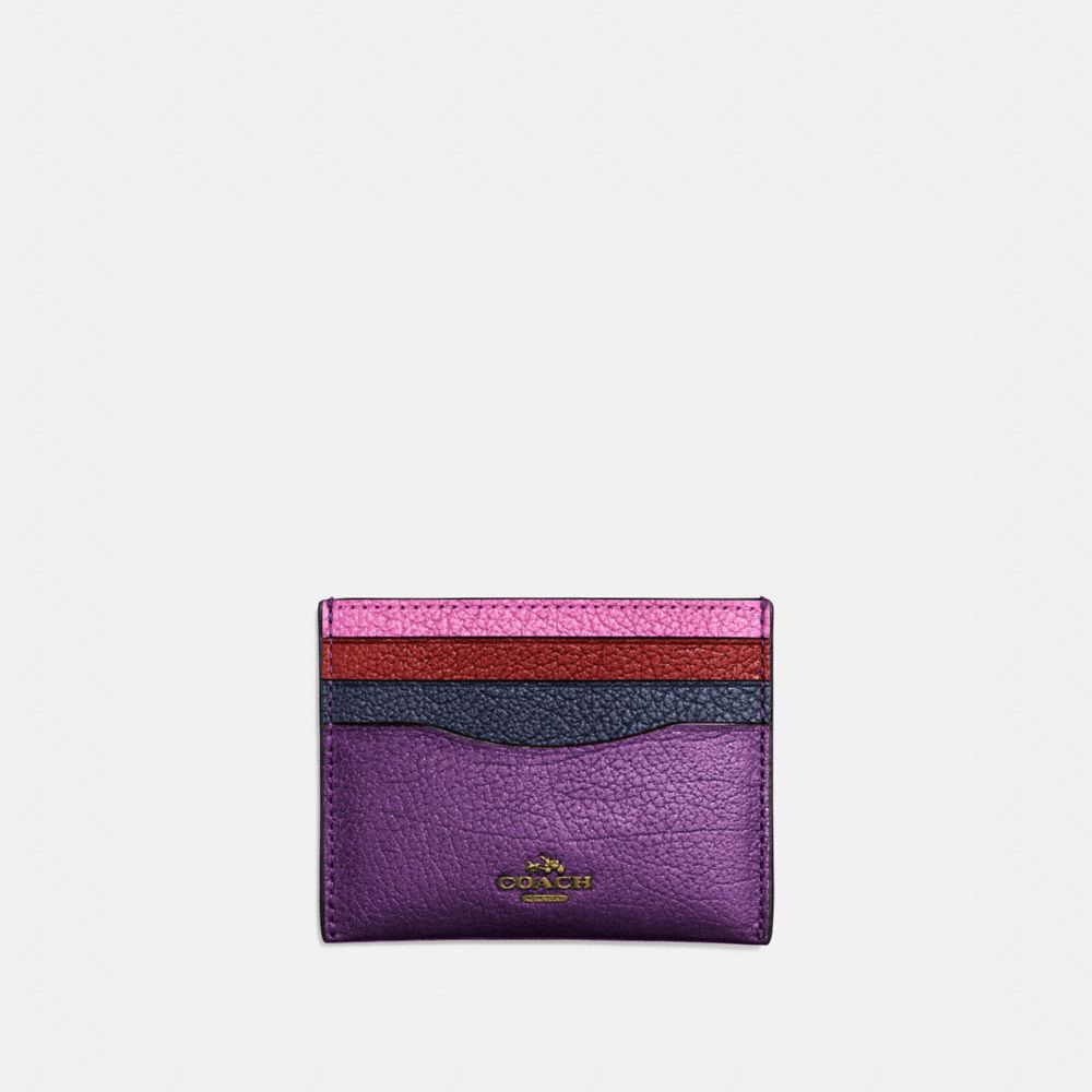 Coach Card Case in Colorblock Brass/Metallic Plum Multi New Women's New Arrivals Wallets  