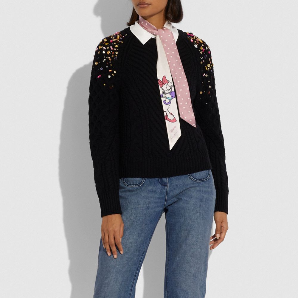 COACH®,DISNEY X COACH PRINTED SILK SKINNY SCARF,Silk,,Angle View