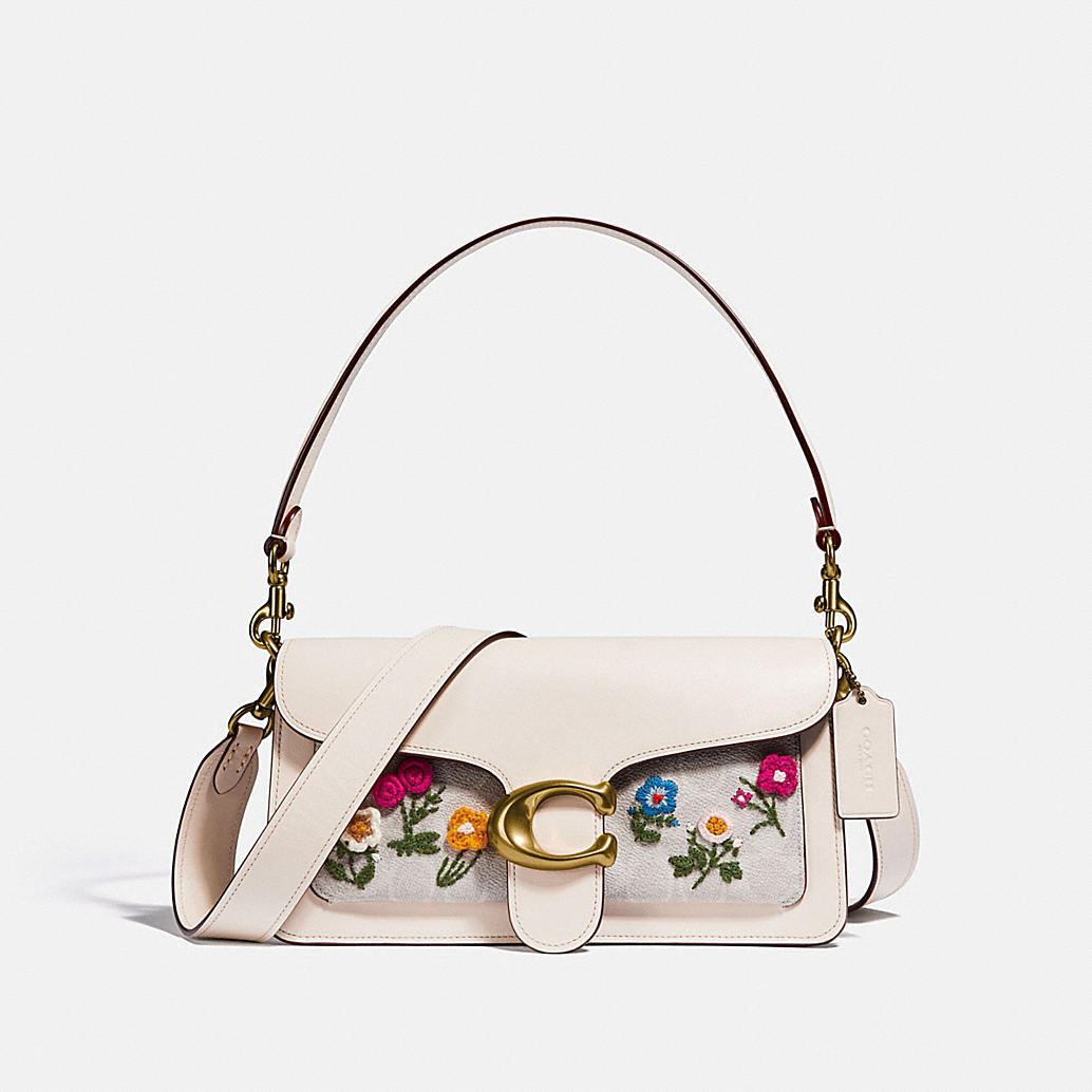 COACH: Tabby Shoulder Bag 26 In Signature Canvas With Floral Embroidery