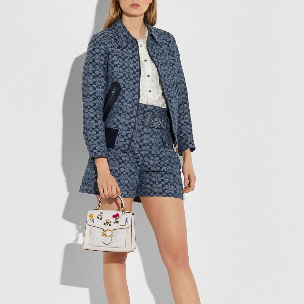 COACH Tabby Top Handle 20 In Signature Canvas With Floral Embroidery