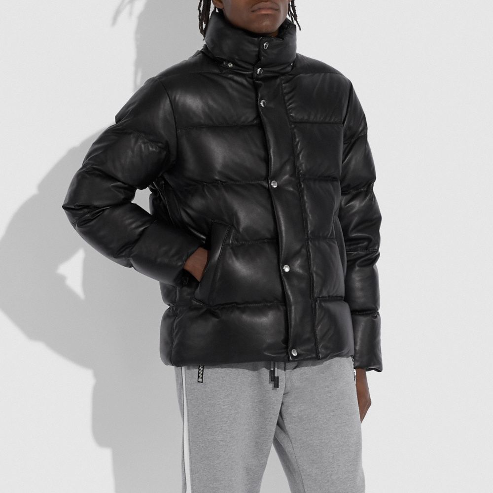leather puffer jacket men