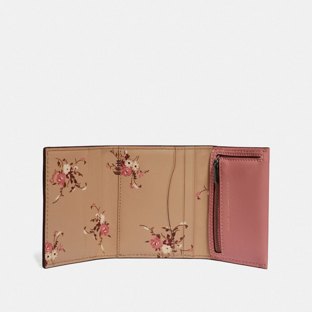 Small Trifold Wallet With Floral Print Interior COACH
