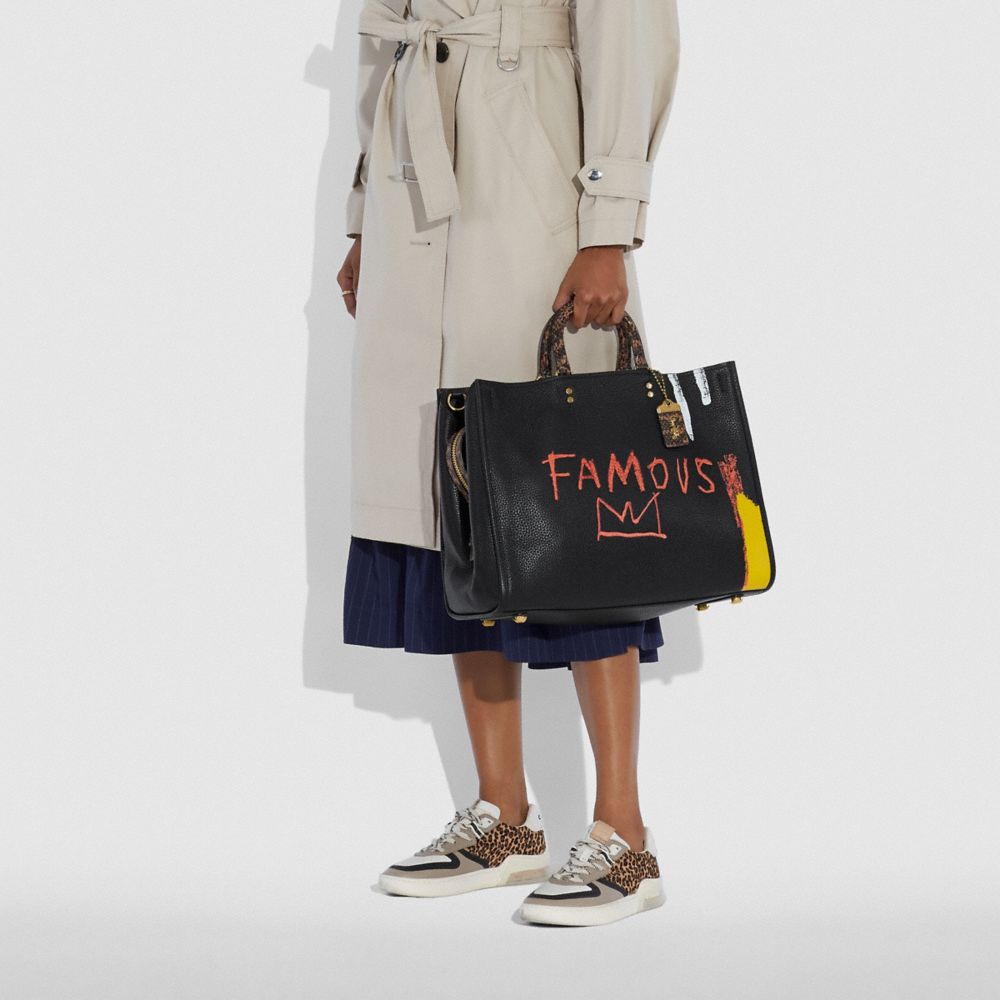 coach x basquiat famous snakeskin trimmed leather tote
