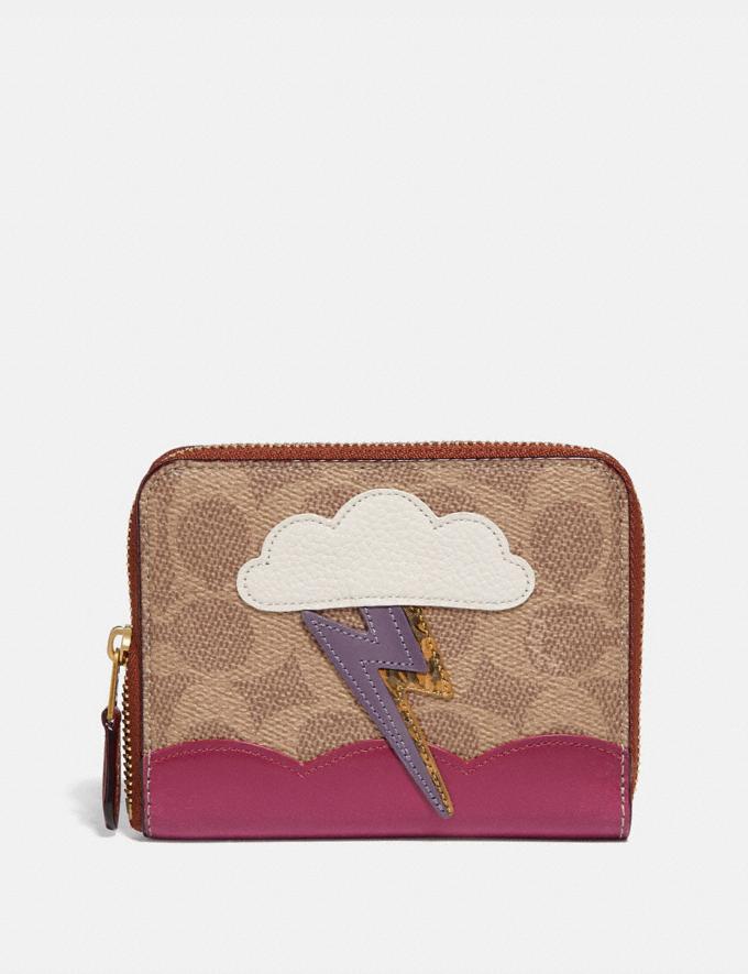 COACH: Small Zip Around Wallet In Signature Canvas With Lightning Cloud Applique And Snakeskin ...
