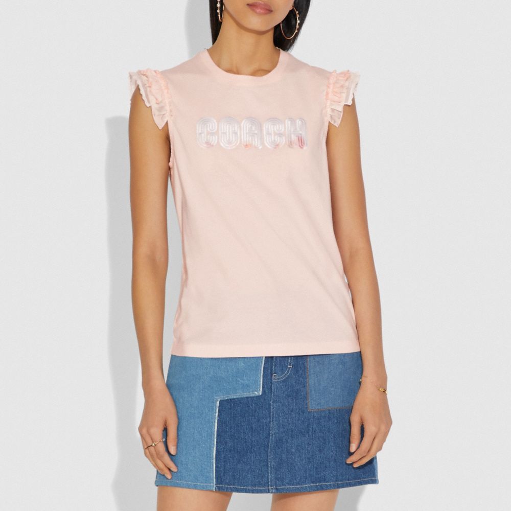 Coach Print TShirt With Embroidered Cap Sleeves COACH