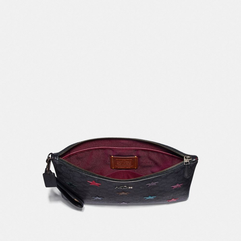 Coach Large Wristlet 30 in Signature Canvas With Star Applique and Snakeskin Detail Charcoal/Multi/Pewter Cyber Monday Women's Cyber Monday Sale Wallets & Wristlets Alternate View 1