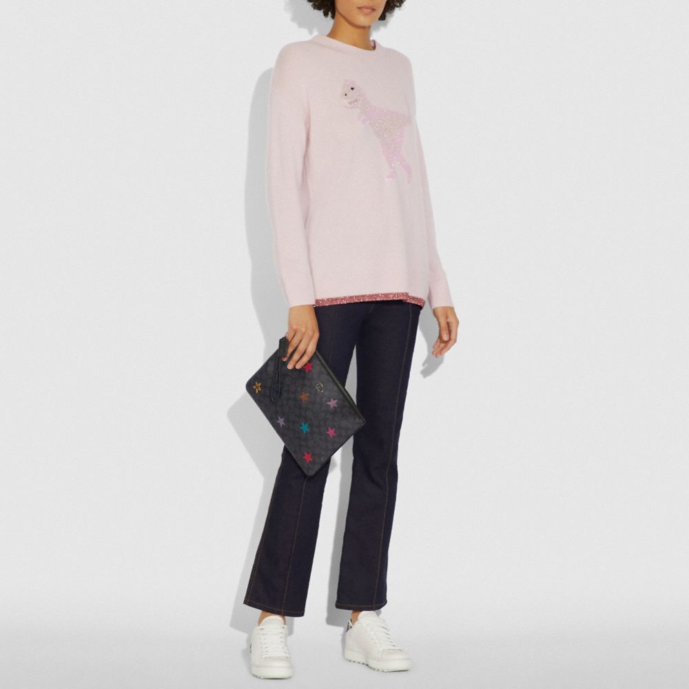 Coach Large Wristlet 30 in Signature Canvas With Star Applique and Snakeskin Detail Charcoal/Multi/Pewter Cyber Monday Women's Cyber Monday Sale Wallets & Wristlets Alternate View 2