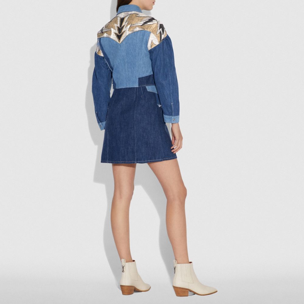 COACH Denim Leather Patchwork Dress