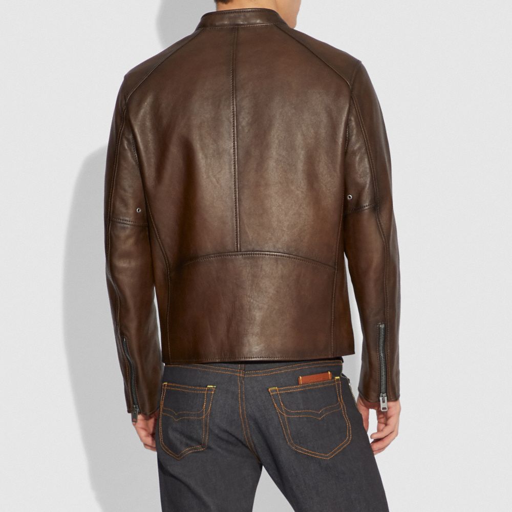 coach men's leather racer jacket