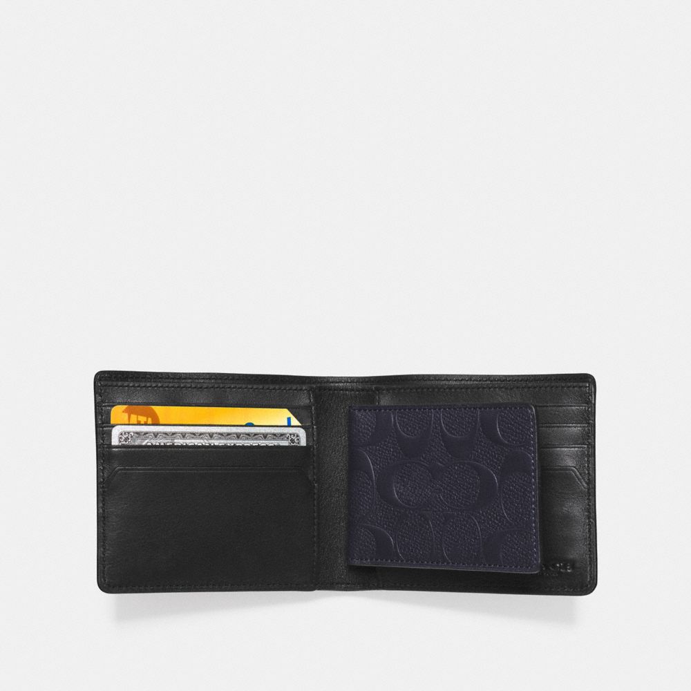 COACH Mens Wallets Compact Id Wallet In Signature Crossgrain Leather