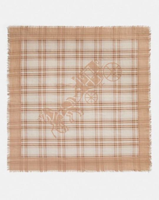 HORSE AND CARRIAGE PLAID PRINT OVERSIZED SQUARE SCARF