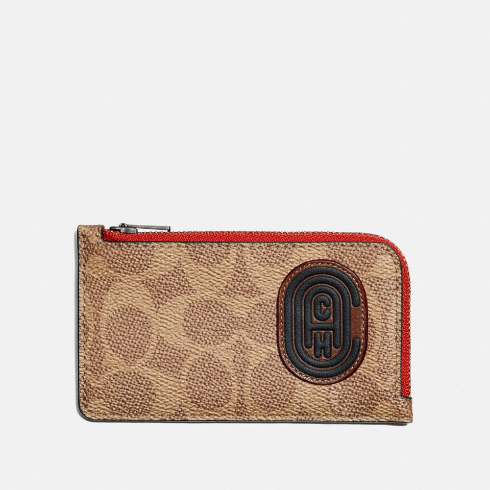 COACH Lzip Card Case With Signature Canvas Blocking And Patch