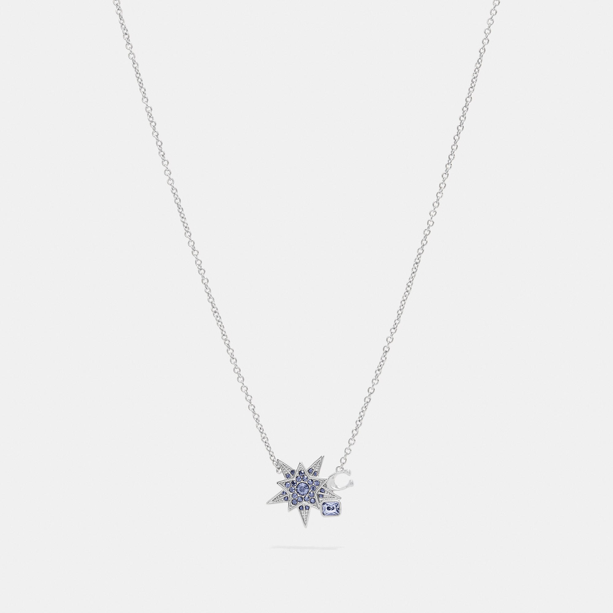 Coach Signature Star Necklace In Silver/blue