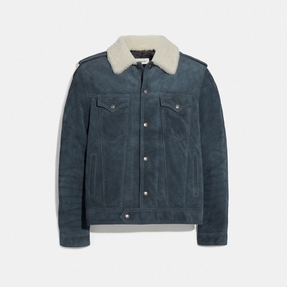 blue suede trucker jacket
