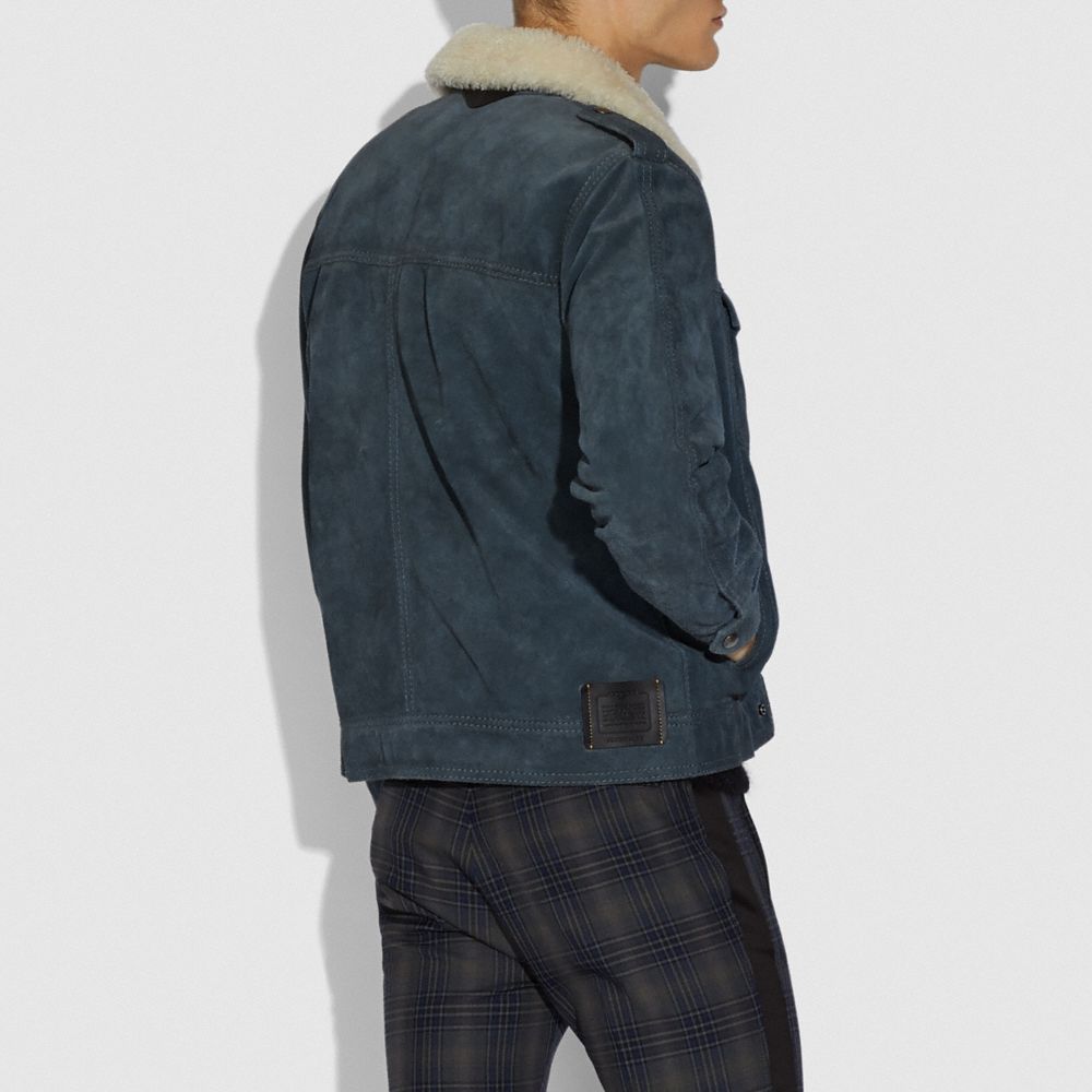 grey suede trucker jacket