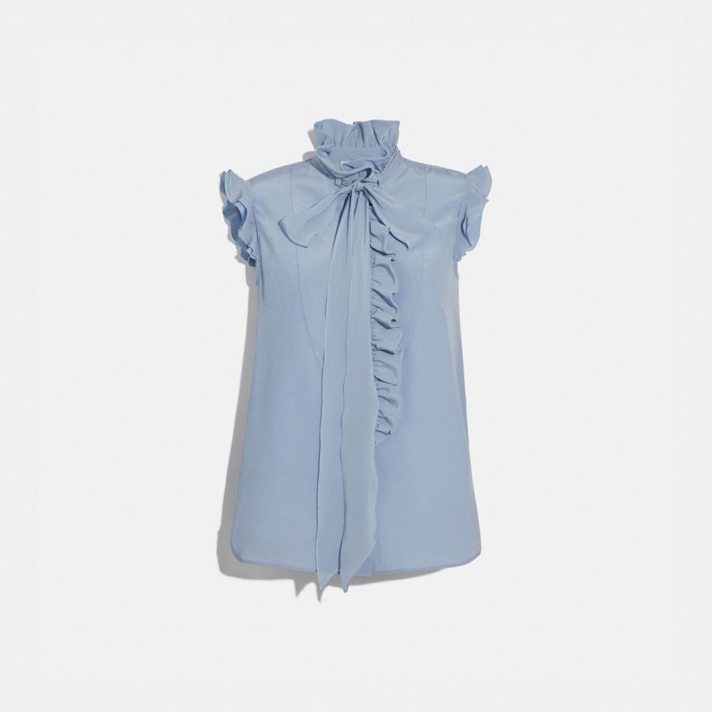 ruffle neck sleeveless blouse