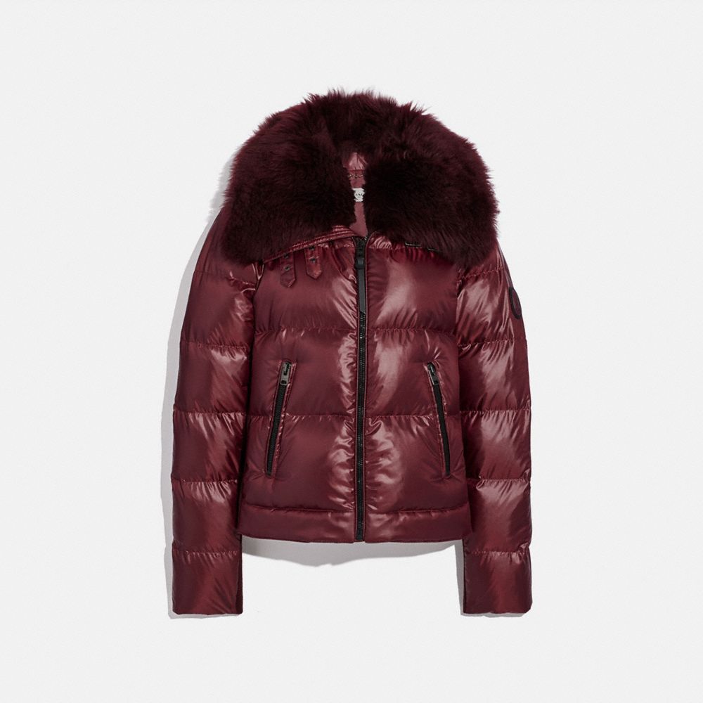 long burgundy puffer coat
