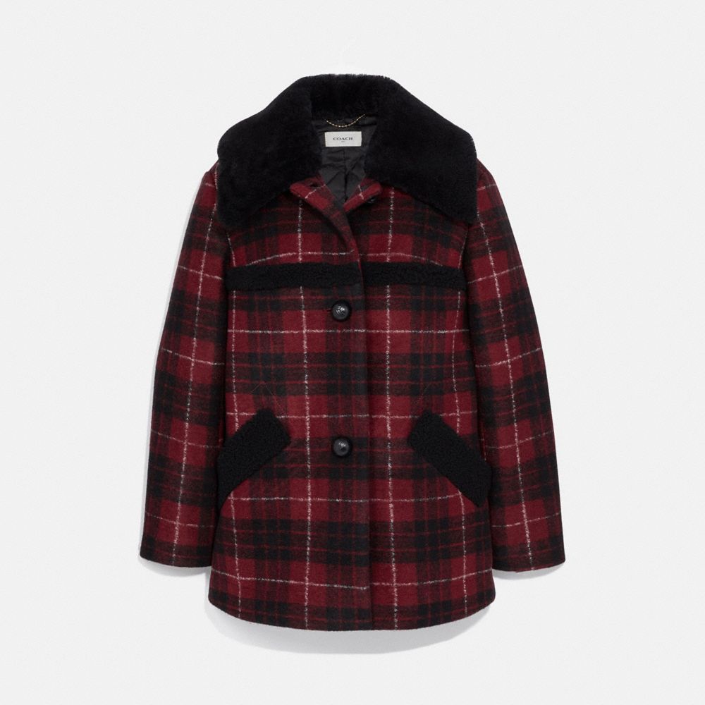 red and black plaid wool jacket
