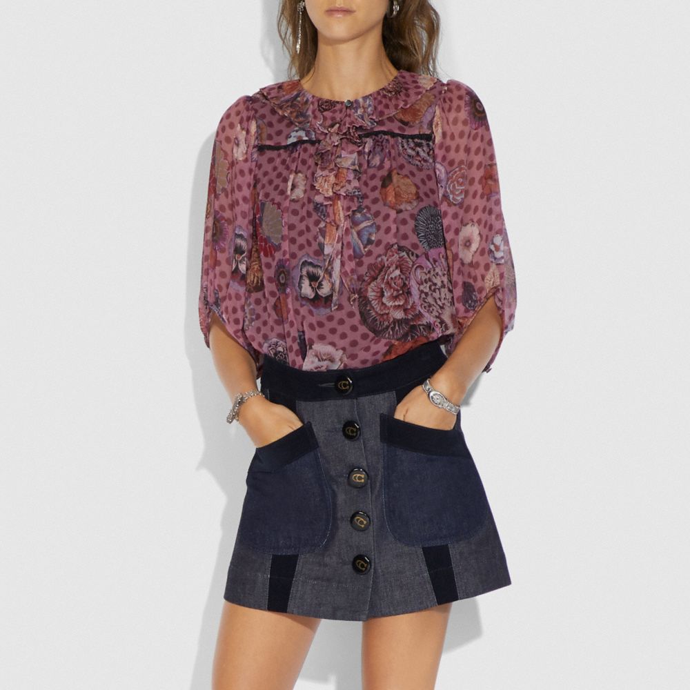 COACH Short Sleeve Blouse With Kaffe Fassett Print
