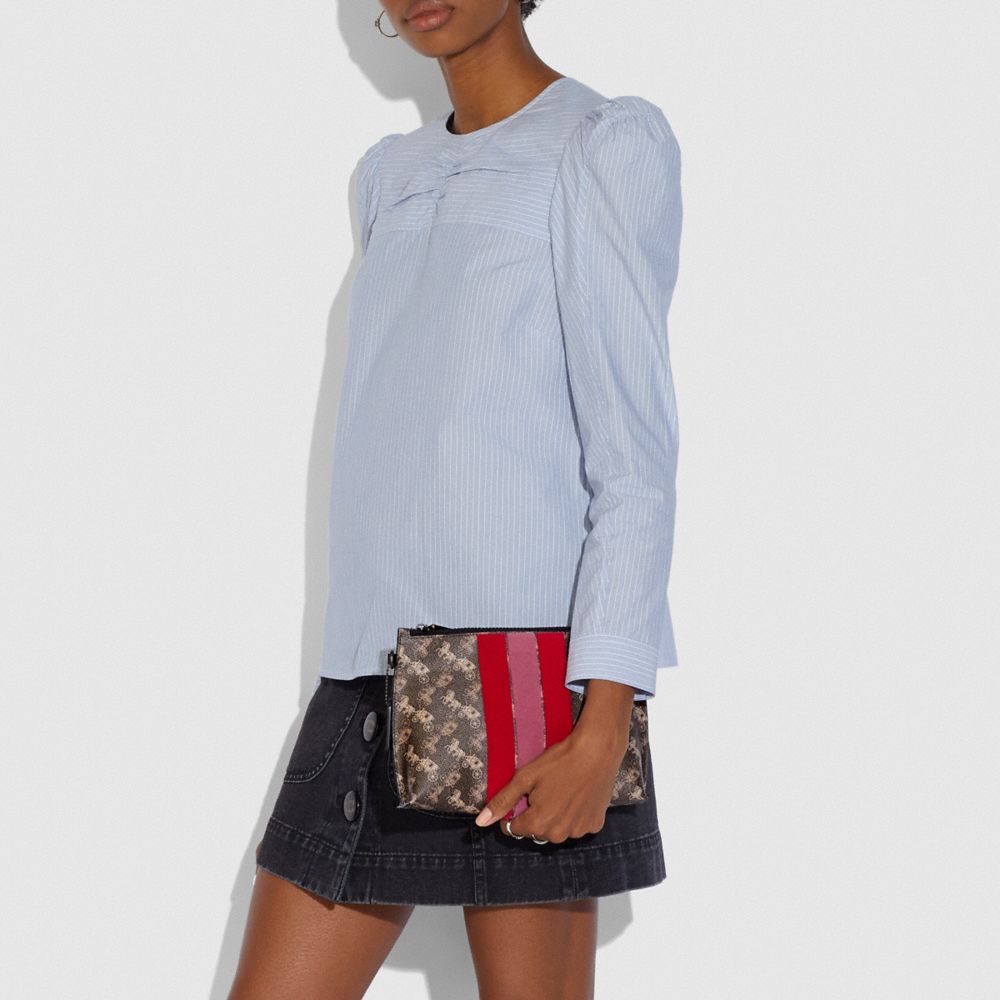 Coach Charlie Pouch With Horse and Carriage Print and Varsity Stripe Pewter/Brown Black VIP SALE Women's Sale Wallets & Wristlets Alternate View 2