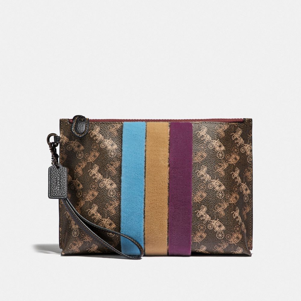 CHARLIE POUCH WITH HORSE AND CARRIAGE PRINT AND VARSITY STRIPE