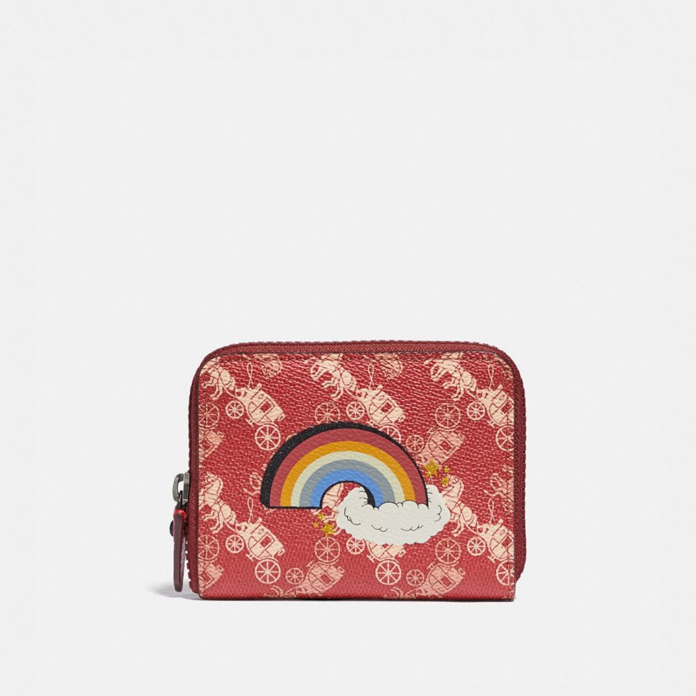COACH Small Zip Around Wallet With Horse And Carriage Print And Rainbow
