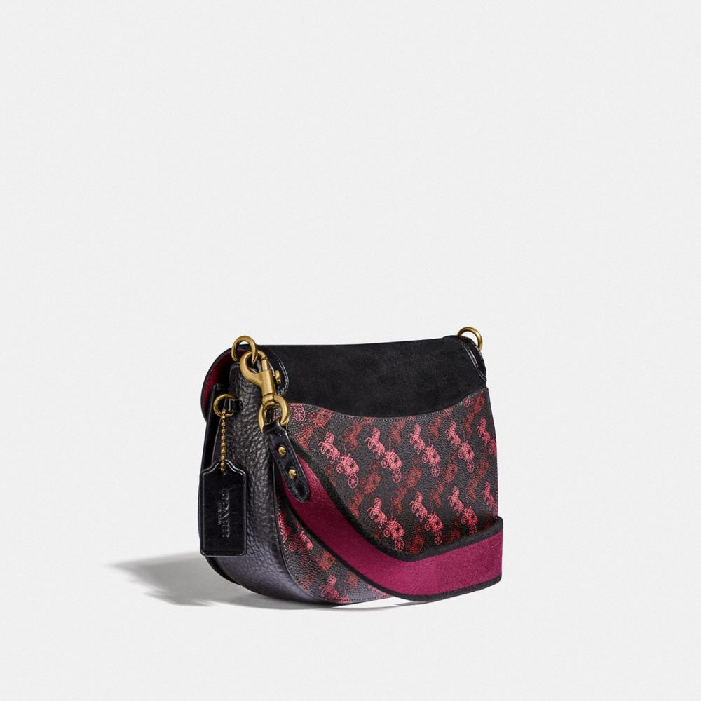 Coach Kat Saddle Bag With Horse and Carriage Print Brass/Black/Black Women Bags Crossbody Bags Alternate View 1