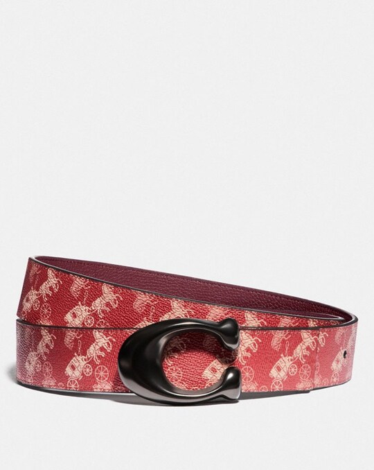 SIGNATURE BUCKLE REVERSIBLE BELT WITH HORSE AND CARRIAGE PRINT, 38MM