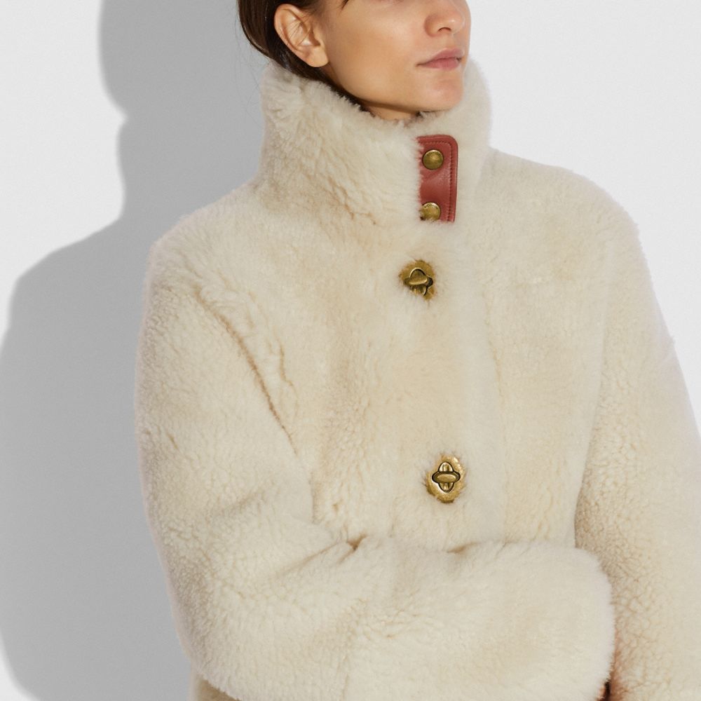 Coach Shearling Coat Cream SALE Alternate View 3