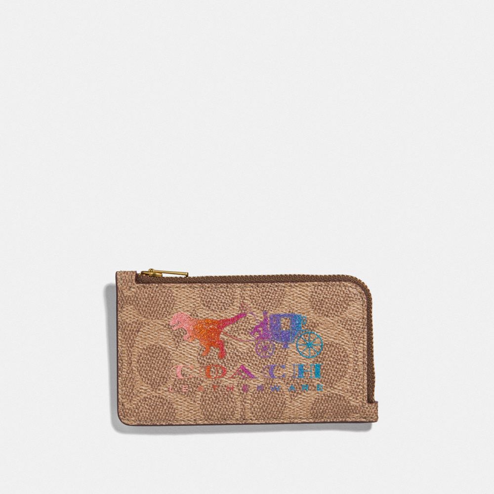 Small LZip Card Case in Signature Canvas With Rexy and Carriage COACH