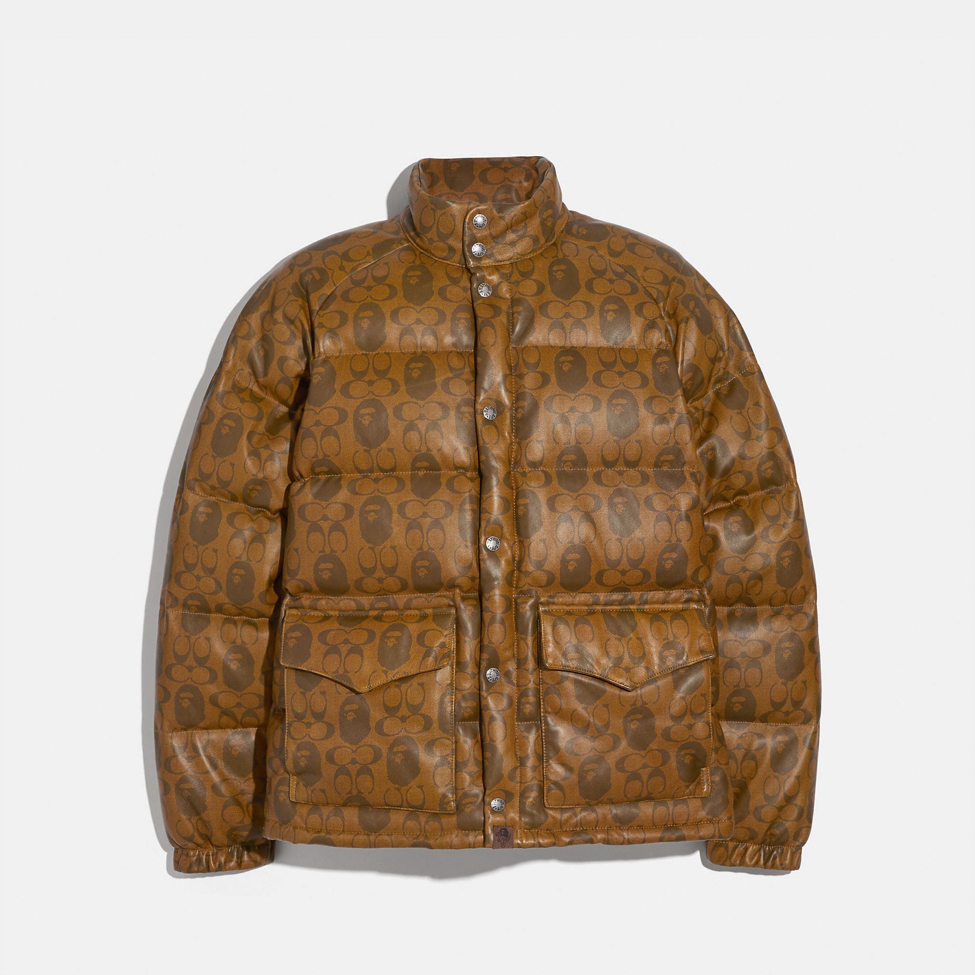 Coach Bape X Leather Down Jacket In Beige/brown - Size M | ModeSens