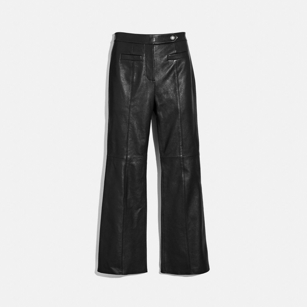 black leather flared trousers