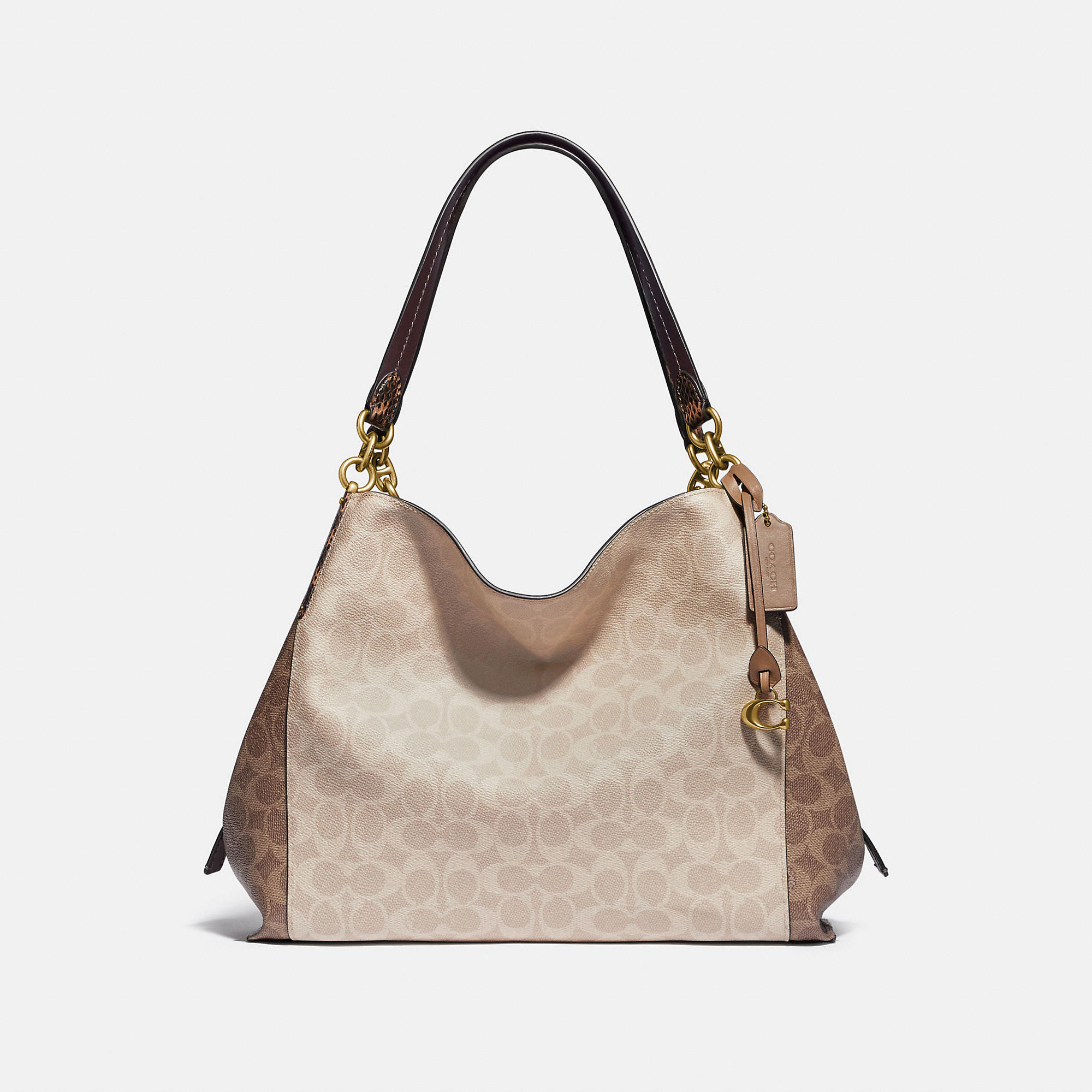 Coach Dalton 31 In Blocked Signature Canvas With Snakeskin Detail - Women's In Brass/tan Sand