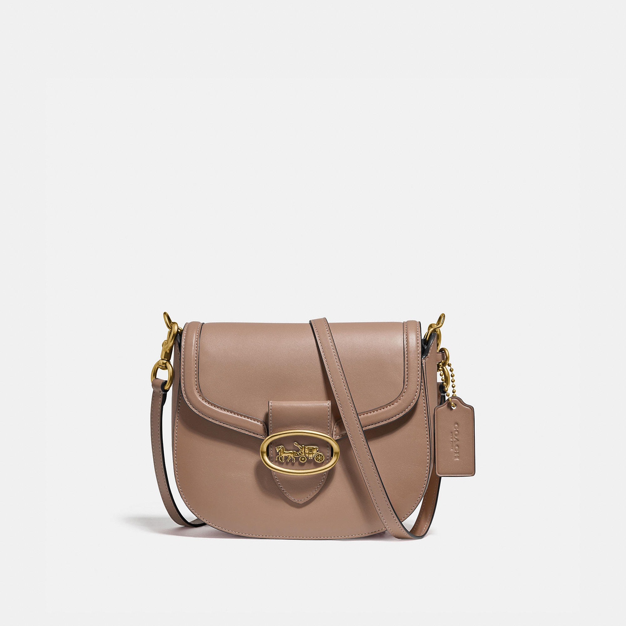 Coach Kat Saddle Bag 20 In Beige/grey In Brass/taupe