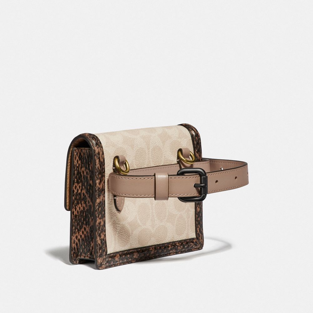 HUTTON BELT BAG IN BLOCKED SIGNATURE CANVAS WITH SNAKESKIN DETAIL - Alternate View 4