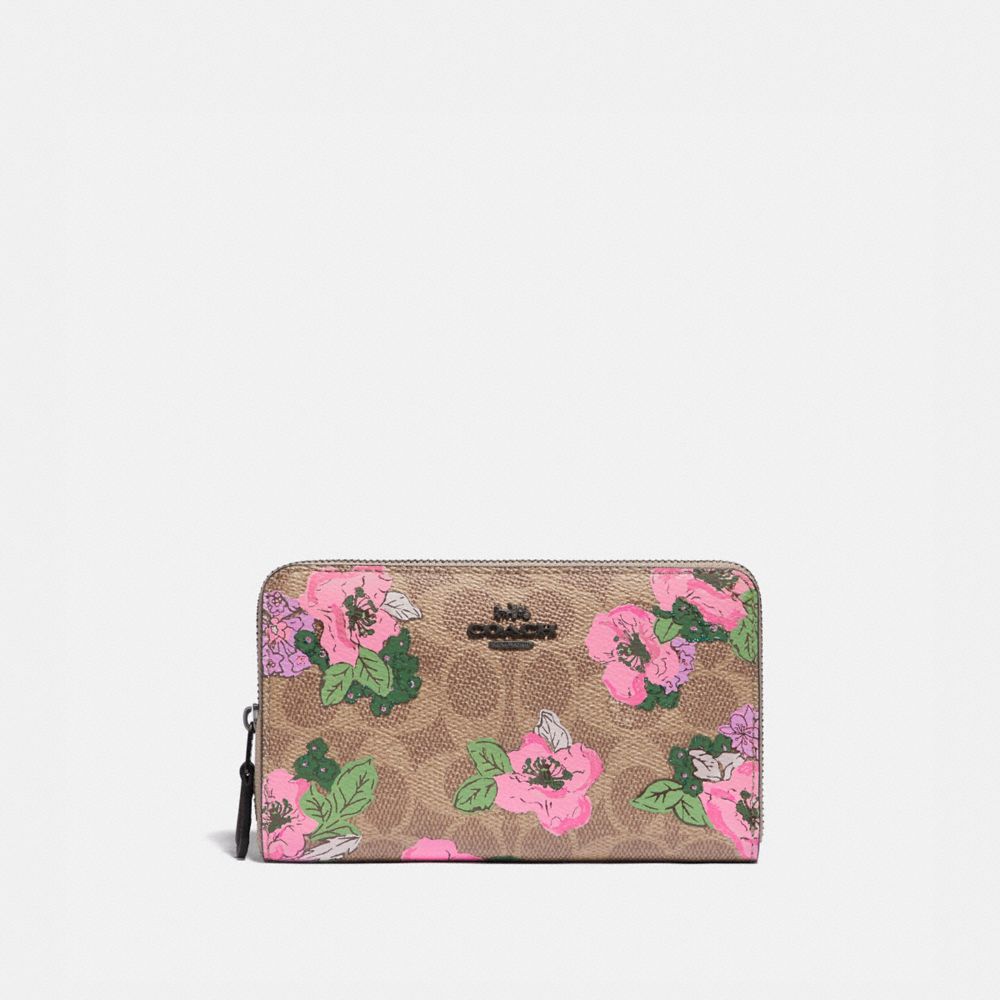 COACH Medium Zip Around Wallet In Signature Canvas With Blossom Print