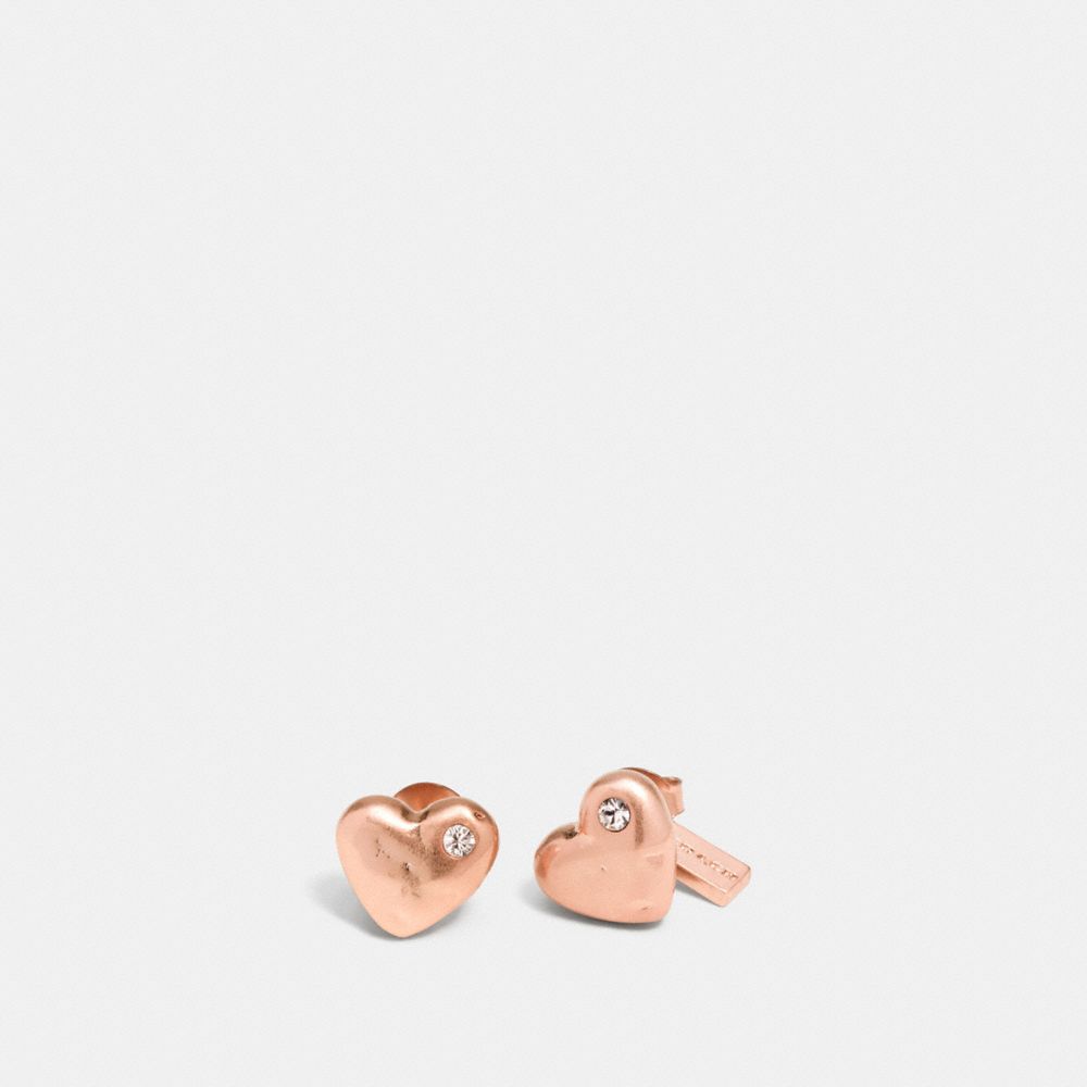 COACH Pave Sculpted Hearts Stud Earrings