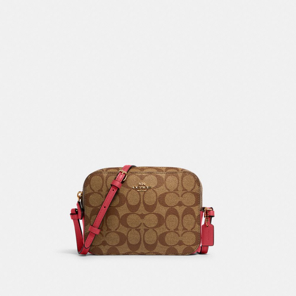 Coach Mini Camera Bag In Signature Canvas In Pink ModeSens