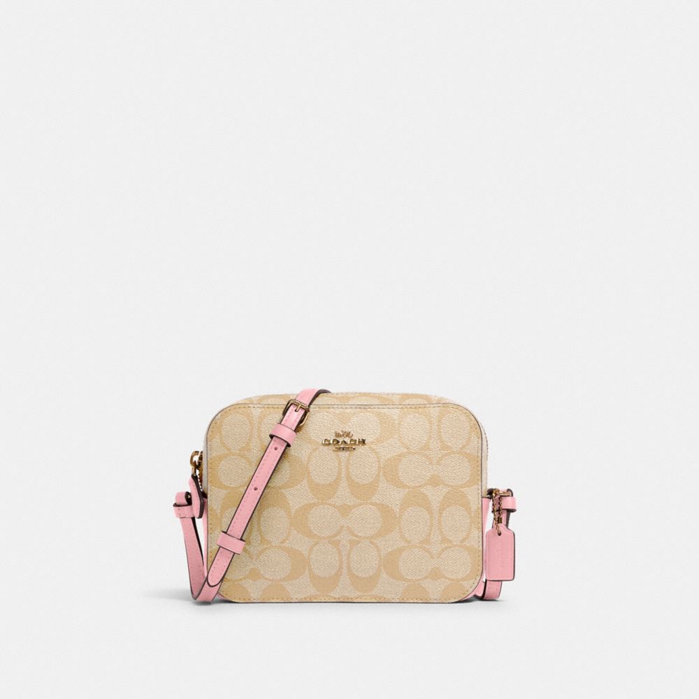 Coach Mini Camera Bag in Signature Canvas Im/Light Khaki/Bubblegum Deals Top Deals  