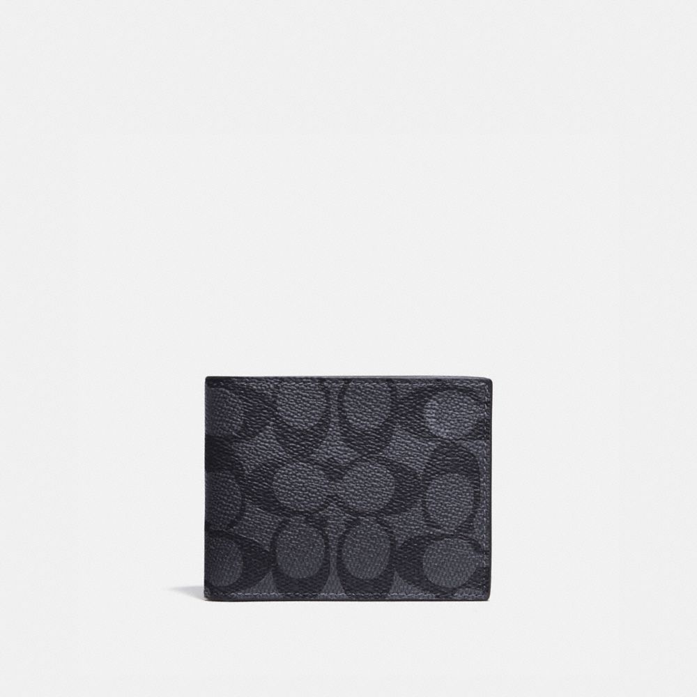 COACH®,SLIM BILLFOLD WALLET IN SIGNATURE CANVAS,Signature Coated Canvas/Smooth Leather,Mini,,Front View