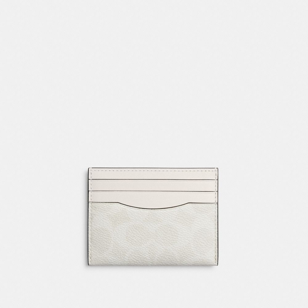 COACH®,Card Case In Signature Canvas,Calfskin Leather,Canvas,Card Case,Color Block,Casual,White,Front View