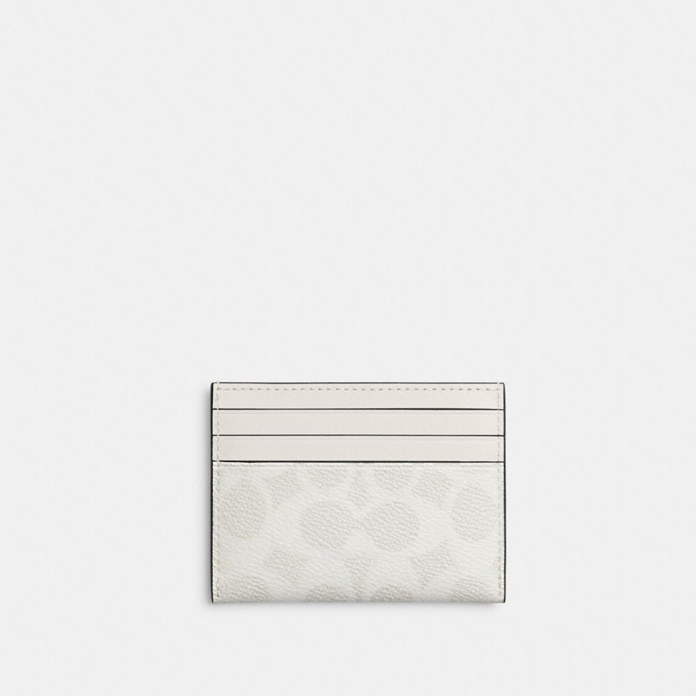 COACH®,Card Case In Signature Canvas,Calfskin Leather,Canvas,Card Case,Color Block,Casual,White,Back View
