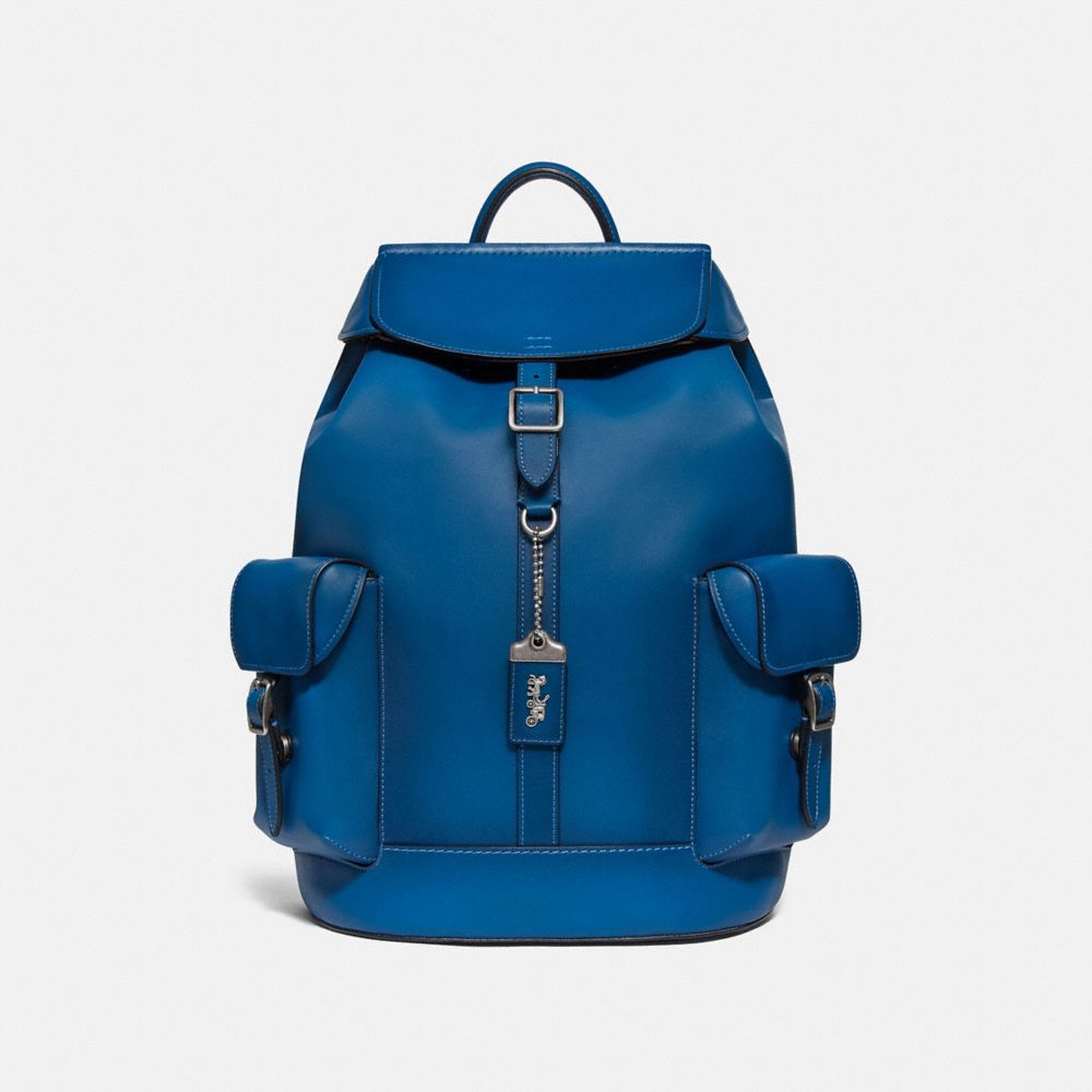 mens blue leather backpack