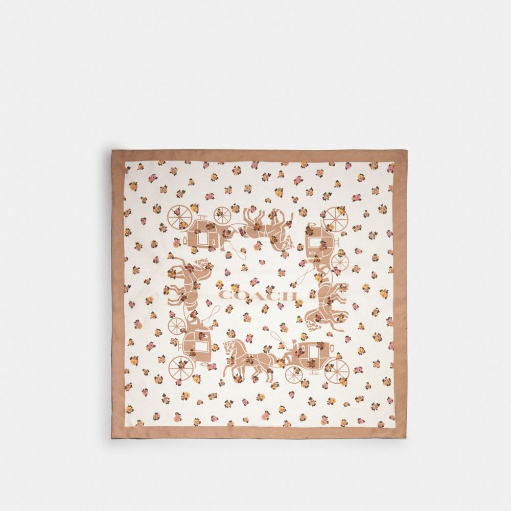 HORSE AND CARRIAGE TEA ROSE PRINT SILK BANDANA