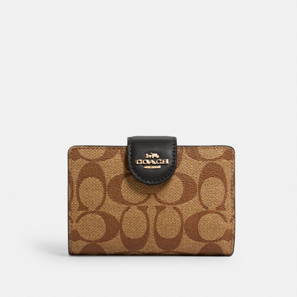 QA_AUTO Medium Corner Zip Wallet In Signature Canvas, Gold/KHAKI/BLACK, ProductTile