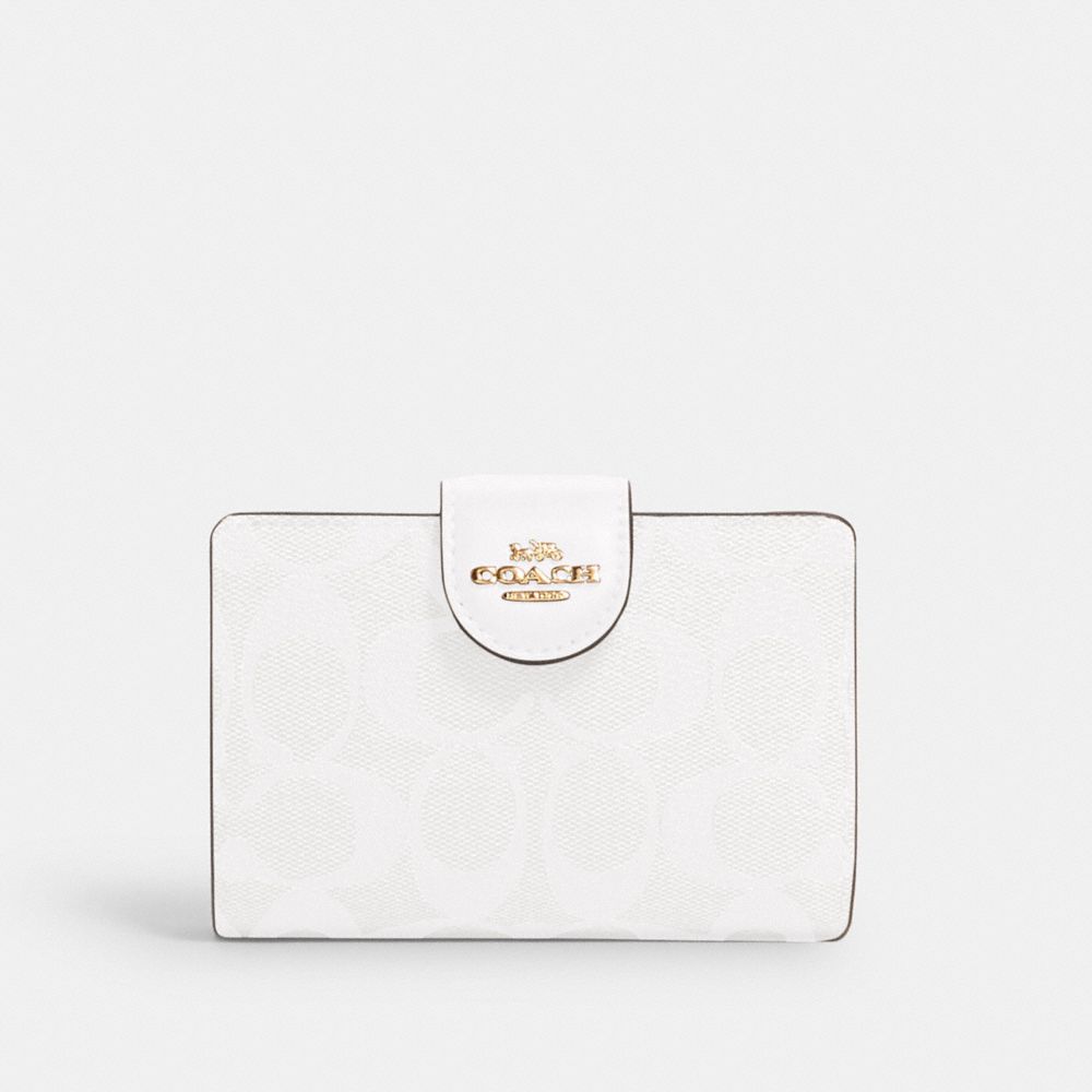 QA_AUTO Medium Corner Zip Wallet In Signature Canvas, Gold/Chalk/Glacierwhite, ProductTile
