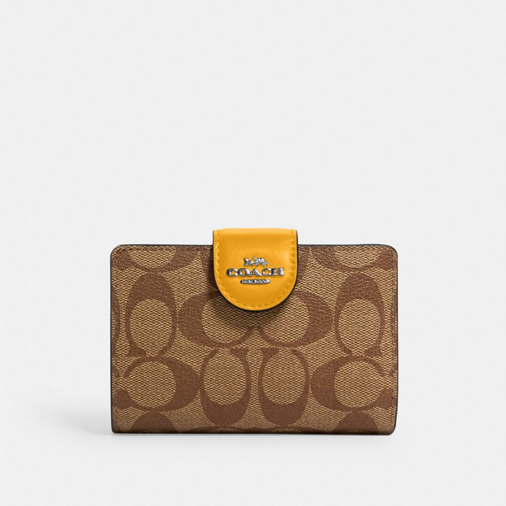 QA_AUTO Medium Corner Zip Wallet In Signature Canvas, QB/Khaki/Ochre, ProductTile