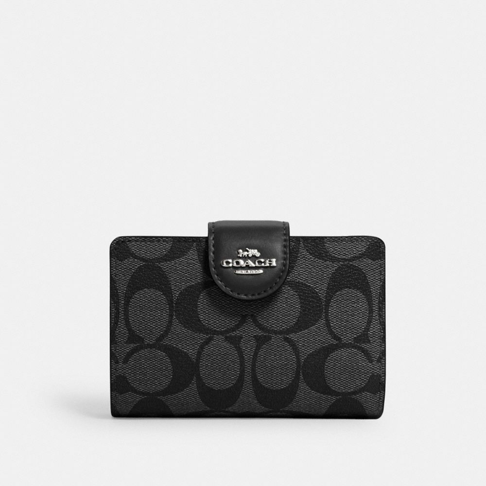 QA_AUTO Medium Corner Zip Wallet In Signature Canvas, Silver/Black Smoke, ProductTile