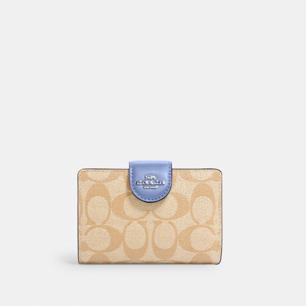 QA_AUTO Medium Corner Zip Wallet In Signature Canvas, Silver/Light Khaki Periwinkle, ProductTile