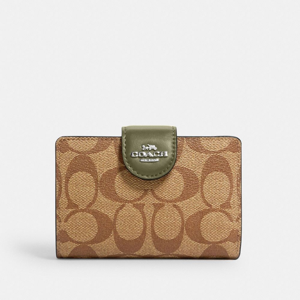 QA_AUTO Medium Corner Zip Wallet In Signature Canvas, Silver/Khaki/Surplus, ProductTile
